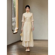 批发原创改良新中式奥黛旗袍女连衣裙刺绣上衣气质修身国风<b class='q'>夏</b>季两件套