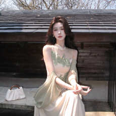 批发木子李的李青岚入袖新中式改良立领<b class='q'>无袖</b>修身晕染气质提花连衣<b class='q'>裙</b>套