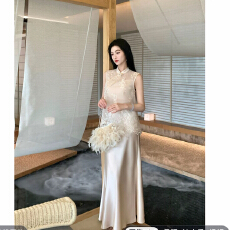 批发凌茜恣禾月照金枝国风新中式网纱刺绣<b class='q'>马甲</b>吊带缎面<b class='q'>长款</b>鱼尾裙