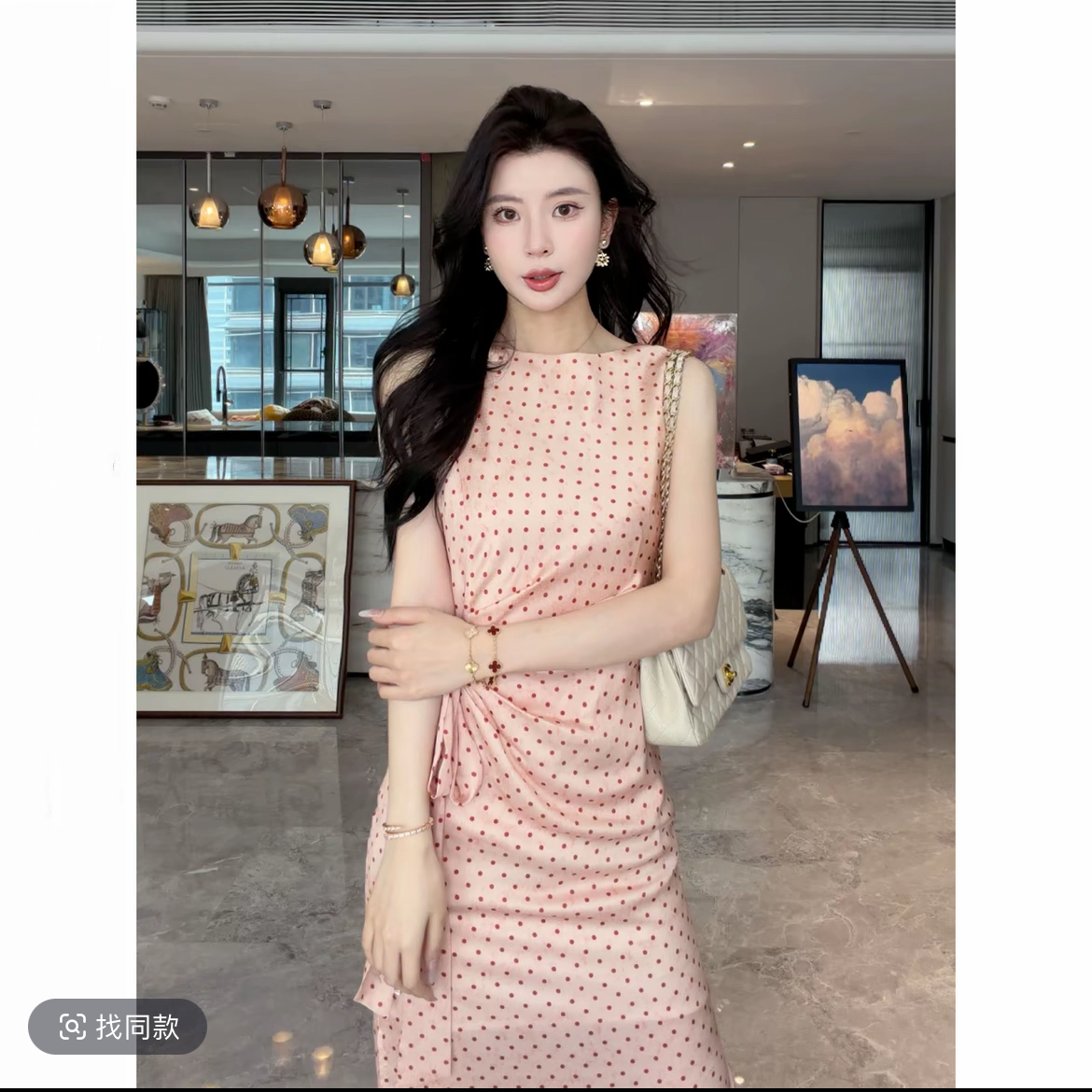 kun 예술 건강 프랑스식 하느님 치마 레트로 도트 무늬 여름 주황색 민소매 스트랩 여성 조끼 원피스