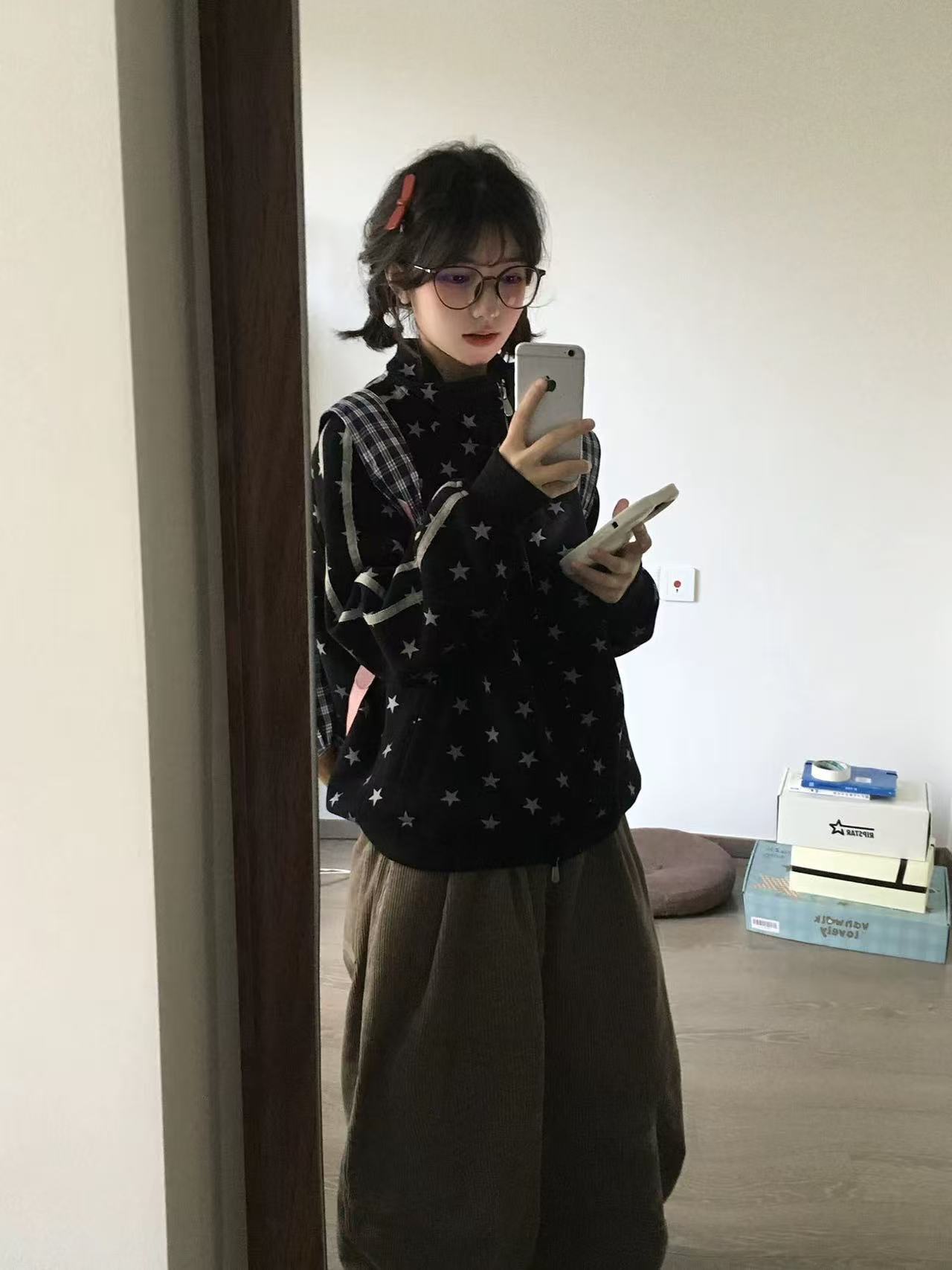한 부서 레트로 더블 지퍼 스탠드 칼라 오픈 가디건 후드티 여성 루즈핏 슬림해 보이는 별 디자인 캐주얼 재킷