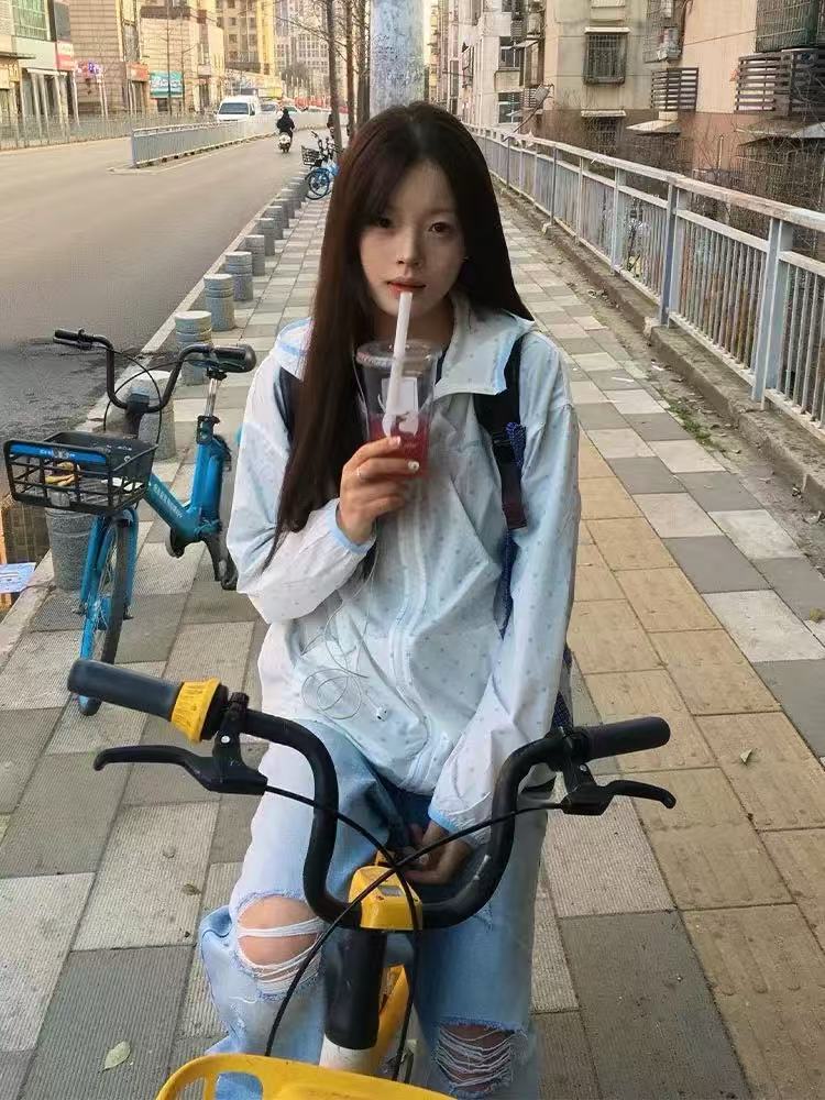 아메리칸 조수 브랜드 전체 인쇄 도트 무늬 자외선 차단 2026 봄 여름 새로운 커플 섹션 루즈핏 재킷