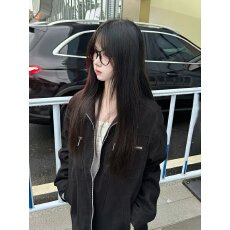 批发黑色立领外套女秋季新款复古宽松百搭男女<b class='q'>休闲</b>潮牌<b class='q'>夹克</b>上衣
