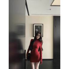 批发OYFF凡凡【炽热晚潮】性感辣妹高领露背长袖修身连衣裙女包臀<b class='q'>短裙</b>