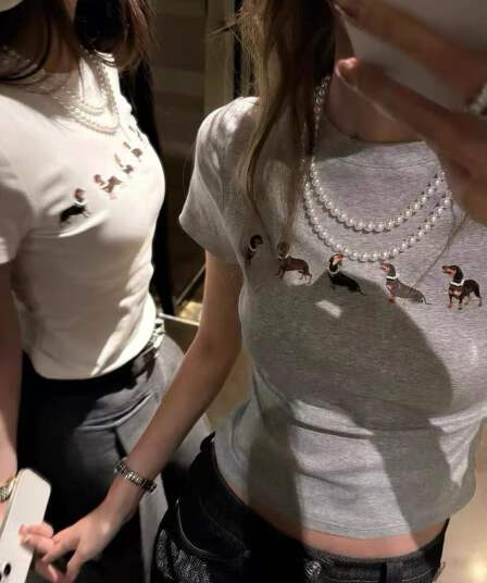 sunoneone 핫걸 jennie 같은 단락 닥스 훈트 티셔츠 여성 여름 쇼트 스타일 몸매 가꾸기 라운드 넥 작은 대중 반팔 맨위
