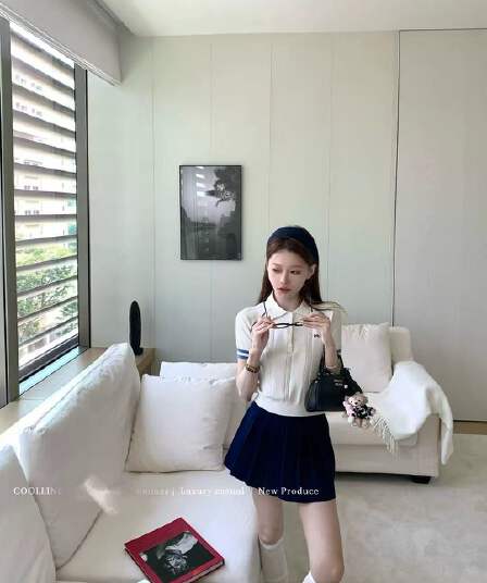coolline 숲 희 산소 부서 여고생 소녀 센스 미아오 부서 polo 니트 스웨터 세트 해군 플리츠 스커트