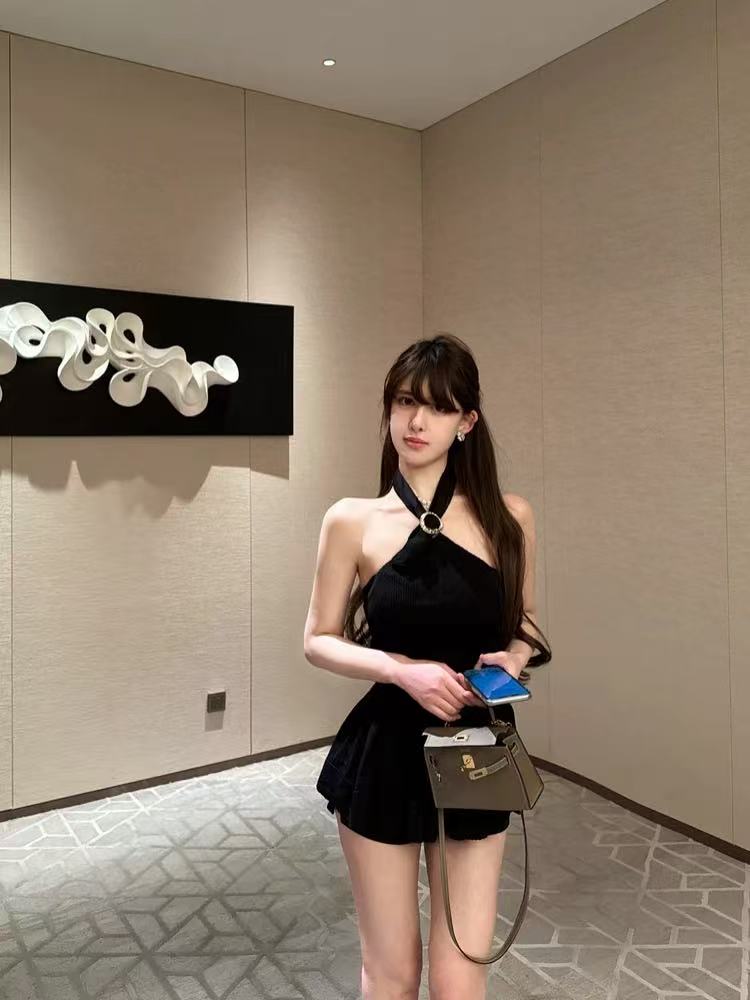 m900 비철금속 버클 행침 목 조끼 스커트 여성 2026 새로운 허리 수축 프릴 핫걸 순수한 욕망 조끼