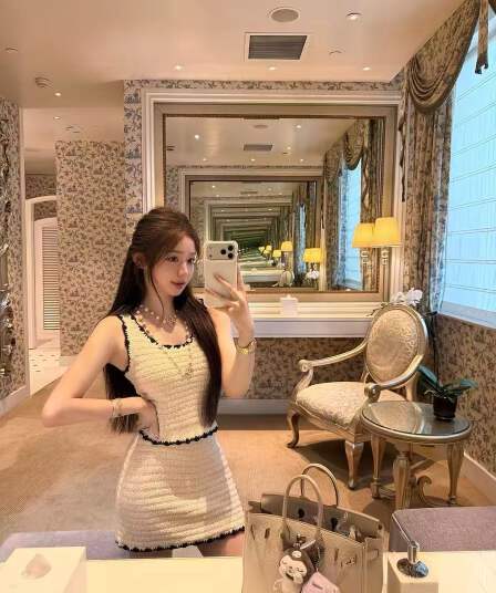 첸 좋은 난 nns 부드러운 돈 소녀 향기로운 수공 훅 제직 배색 측면 샤오시엔 조끼 반 스커트 니트 세트