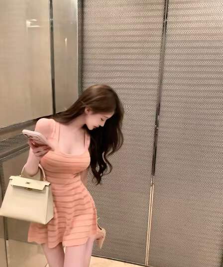 cher 챠오어 복숭아 부드러운 실 홀로우 아웃 스트라이프 슬립 여성 드레스 여름 대 u 칼라 니트 우산 진자 치마