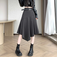 批发设计感毛呢中<b class='q'>长裙女</b>2025秋冬新款显瘦不规则下摆遮胯A字半身<b class='q'>长裙</b>
