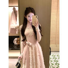 批发Acaine12/9 20:00 95折款云纱雪芙 <b class='q'>蕾丝</b>V领针织网纱蛋糕裙