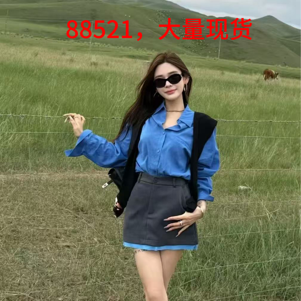 쌀 Na 홈 새로운 초원 Na 주간 너무 김치 맞춤 셔츠 숄 회색 블루 측면 정장 반 스커트 세트