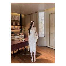 批发林关关白色蕾丝吊带连衣裙法式<b class='q'>气质</b>长裙礼服裙生日裙子修身包臀裙