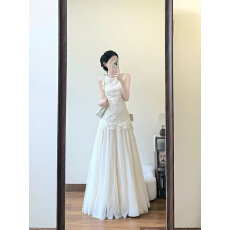 批发早春漂亮连衣裙女2026新款无袖拼接裙白色背心裙子夏