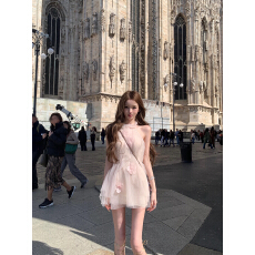 批发4/07 20:00 你的懒懒llanRome.沉船宝藏两色花朵网纱<b class='q'>连衣裙</b>