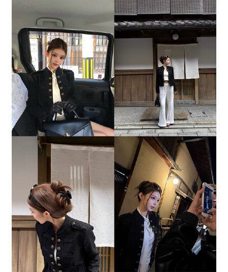 안녕하세요. 팬 팬 스트레이트 음 애련 하계 천 골드 센스 중년 세련된 커프스 특별 디자인 나폴레옹 재킷