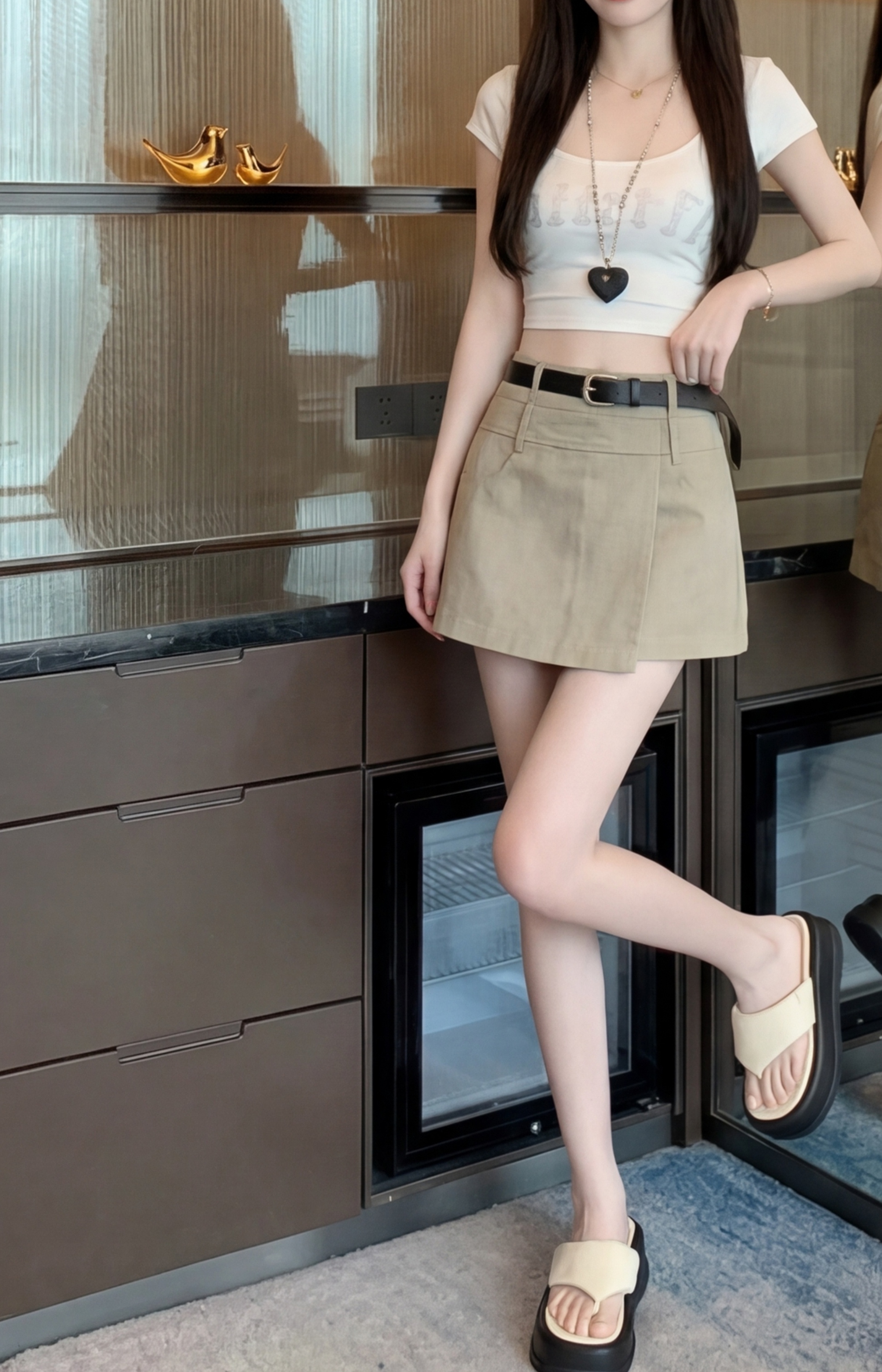 실사 2026 여름 새로운 반신 스커트 패션 몸매 가꾸기 미니멀리즘 바지 A라인 스커트