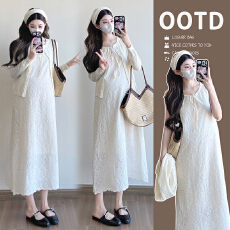 批发实拍 2026早春新款孕服装<b class='q'>纯棉</b>蕾丝宽松背心连衣裙＋针织<b class='q'>开衫</b>