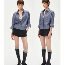 批发宽松落肩收腰显瘦可调节挺括透气蓝白<b class='q'>条纹</b>/波点<b class='q'>衬衫</b>上衣