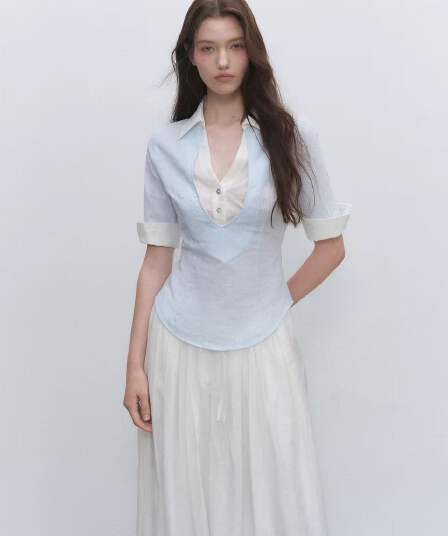 천천히 머리말 시리즈 오리지널 페이크 레이어드 주간 실크 여성 셔츠