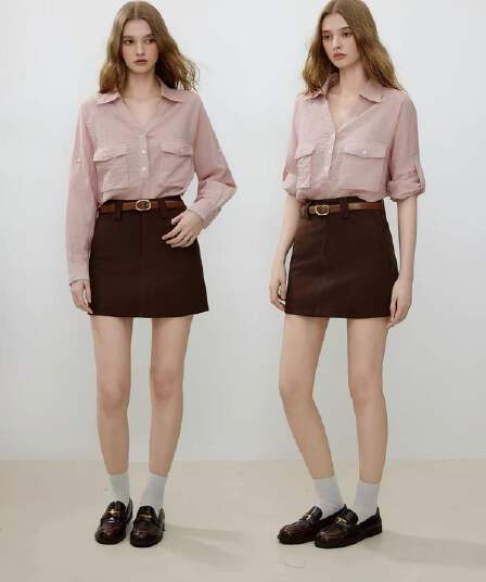 아메리칸 레트로 핑크색 폴로 칼라 주간 실크 여성 셔츠 가을 루즈핏 주머니 긴팔 셔츠 맨위