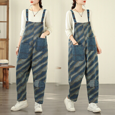 批发实拍大码牛仔<b class='q'>背带裤</b>四季新款印花时尚休闲百搭个性<b class='q'>背带裤</b>