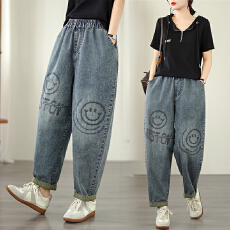批发实拍 新款<b class='q'>大码</b>宽松休闲时尚文艺百搭绣花哈伦老爹牛仔裤