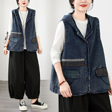批发实拍 秋款<b class='q'>大码</b>宽松休闲连帽牛仔马甲<b class='q'>胖</b><b class='q'>MM</b><b class='q'>无袖</b>百搭短款坎肩外套