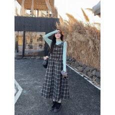 批发实拍实价~秋冬复古<b class='q'>格子</b><b class='q'>连衣裙</b>减龄背心长裙+长袖内搭针织衫上衣