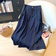 批发夏季复古蓝大裙摆莱塞尔天丝牛仔中长半身裙高腰显瘦遮胯A字伞裙