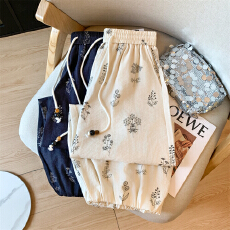 批发复古印花灯笼裤女夏薄款棉麻休闲阔腿百搭宽松束脚裤<b class='q'>哈伦裤</b>花苞裤