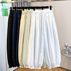 批发2025夏季新款冰丝速干宽松束脚花边花苞灯笼裤女休闲九分气球裤潮