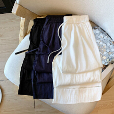 批发实拍老钱风天丝山本裤女夏新款设计感花边镂空百搭直筒阔腿九分裤