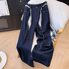 批发丹宁蓝天丝软牛仔阔腿裤女2026春新款高腰显瘦宽松长裤直筒休闲裤