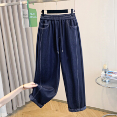 批发高腰显瘦天丝牛仔裤女春秋季大码欧货垂感小脚九分哈伦萝卜老爹裤