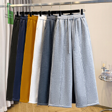 批发实拍2026春新款简约宽松阔腿裤女休闲卫裤百搭显瘦直筒两穿运动裤
