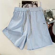 批发美式休闲运动<b class='q'>短裤</b>女夏季薄款A字高腰宽松阔腿裤卫裤五分裤潮中裤