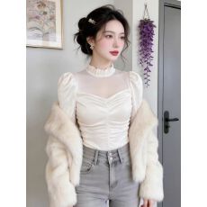 批发网纱丝绒<b class='q'>短款</b>轻奢气质衬衫上衣2026年春季新款巨好看小衫衬衣女装