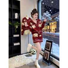 批发慵懒风红色针织衫提花毛衣套装女圣诞穿搭上衣半身裙两件套<b class='q'>秋</b>冬季