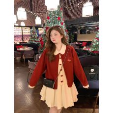 批发辣条<b class='q'>大码</b>女装 冬季内搭胖mm蝴蝶结可外穿红色圣诞节假两件毛衣女