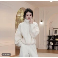 批发<b class='q'>高领</b>麻花米白色针织衫女冬季慵懒风<b class='q'>毛衣</b>2025新款独特漂亮减龄上衣