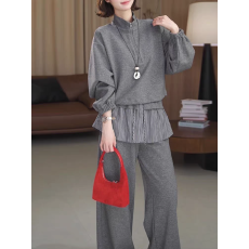 批发韩系松弛感套装2026春秋半<b class='q'>拉链</b>立领<b class='q'>卫衣</b>条纹臀帘阔腿休闲裤两件套