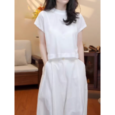 批发白色纯棉t恤女士短袖显瘦正肩<b class='q'>小衫</b>夏季新款后背镂空蕾丝拼接上衣