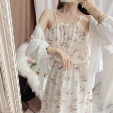 批发原版做工防晒衣套装女2025夏新吊带气质碎花收腰法式显瘦<b class='q'>连衣裙</b>