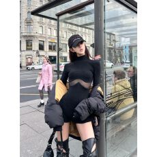 批发纯欲黑色网纱长袖连体短裤<b class='q'>女</b>秋季新款辣妹性感修身内搭包臀休闲裤