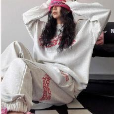 批发美式运动服套装<b class='q'>女</b>学生春秋宽松时尚洋气卫衣网红街头休闲两件套潮