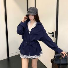 批发面料 乱<b class='q'>格</b>麻衬衫 夏季新款韩系腰带宽松衬衫+收腰蕾丝裙套装