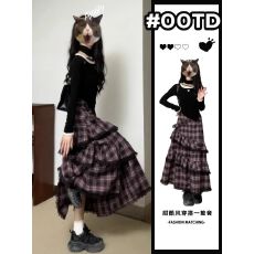 批发小个子<b class='q'>格</b>子半身<b class='q'>连衣裙</b>子女春秋季2025新款学院风穿搭一整套高级感