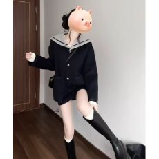 批发韩系jk<b class='q'>制服</b>套装春冬学院<b class='q'>海军</b>领撞色毛呢外套半身裙减龄一整套穿搭
