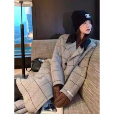 批发大格纹复古设计感呢子大衣<b class='q'>外套</b>中长款秋冬季人字纹时尚毛呢<b class='q'>外套</b>女